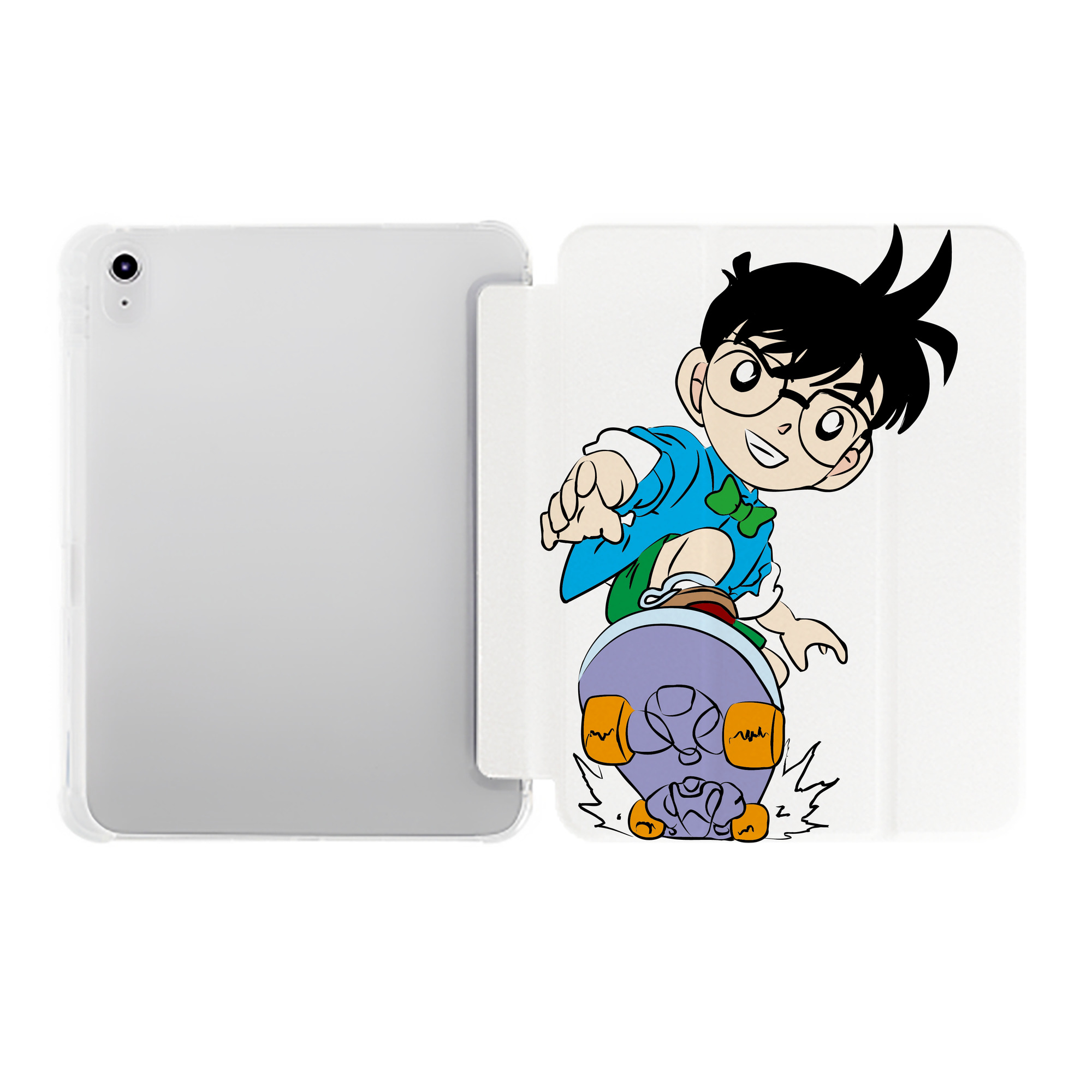 （画像用） 名探偵コナン 江戸川 コナン Detective Conan Conan Edogawa IPad ケース ペン収納付き 三つ折りスタンド PUレザー×シリコン 対応機種9.5/10.5/10.9インチ